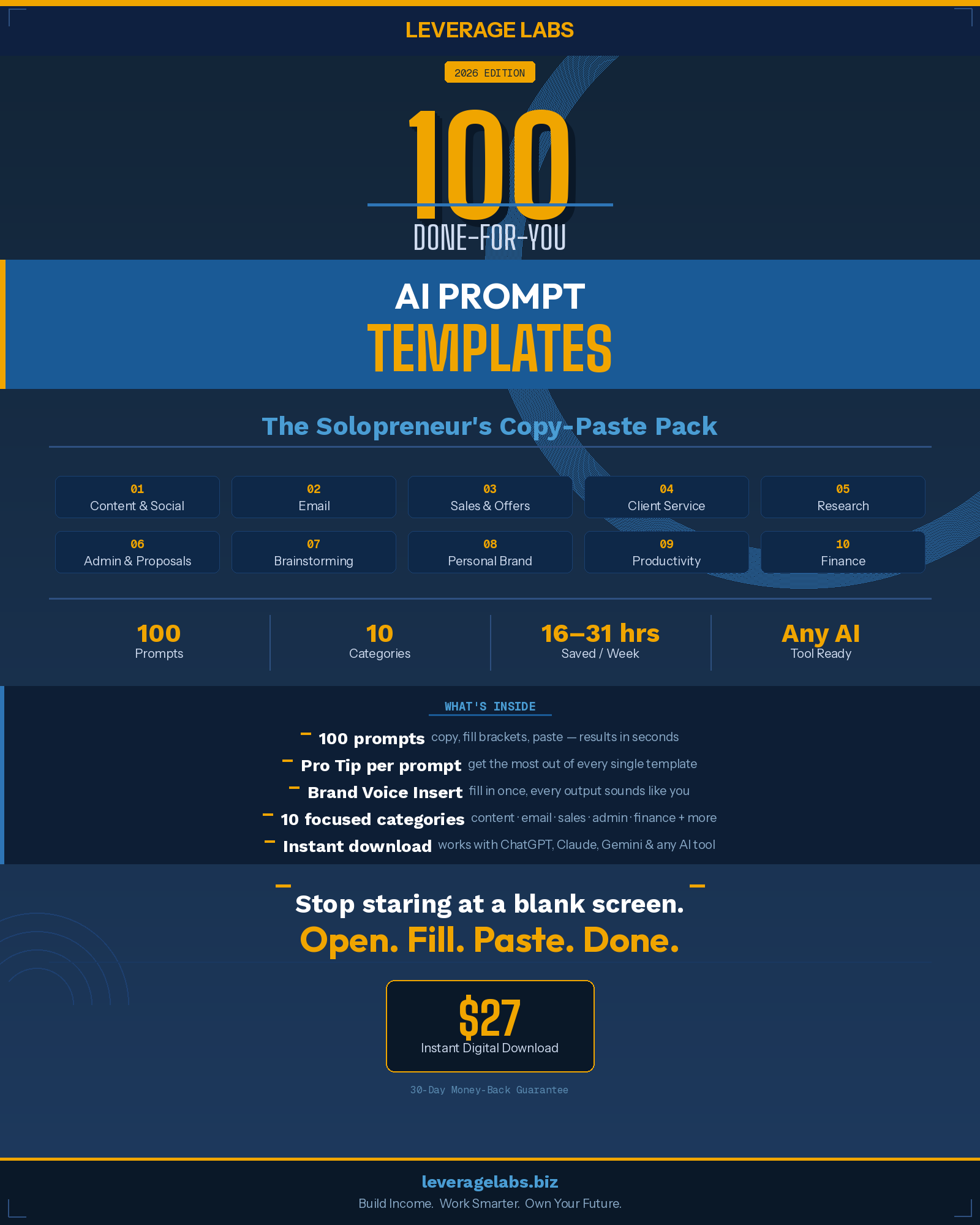 100 Done-For-You AI Prompt Templates — The Solopreneur's Copy-Paste Pack